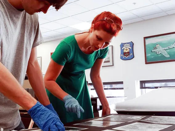 Students working in archive